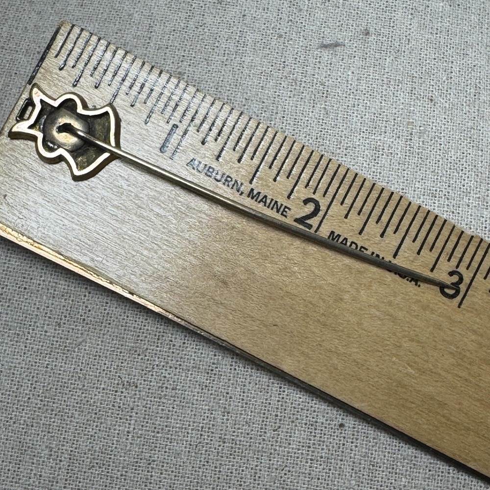 Victorian Bird Shield Engraved Hat Pin Gold Tone Crest Motif - Picture 4 of 4